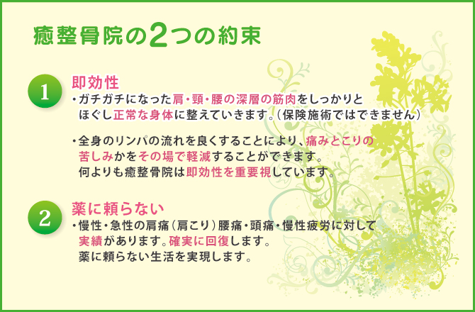 癒整骨院の2つの約束 癒整骨院の2つの約束